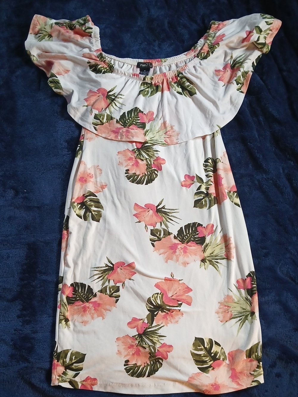 Rue21 White Off-Shoulder Dress with Pink Floral Print
